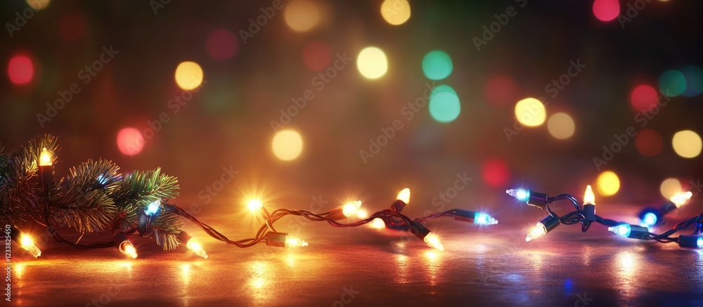 Poster Colorful bokeh lights on a dark background with copy space for text and decoration elements in a festive atmosphere