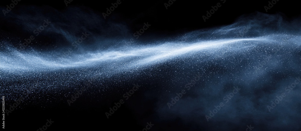 Poster abstract blue mist or smoke wave on a black background with copy space for text insertion