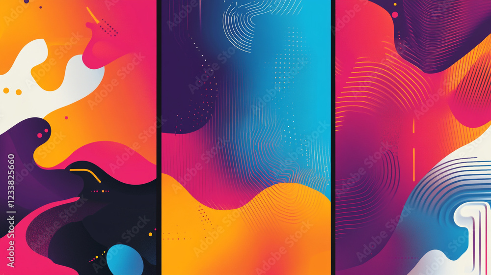 Poster vibrant multicolored abstract background with dynamic shapes and intricate patterns., abstract digit