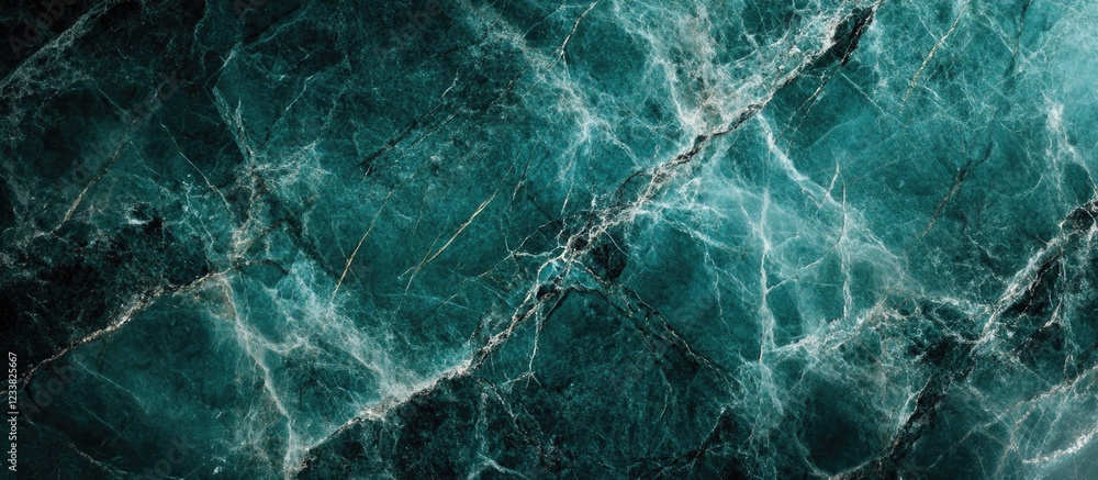 Poster Abstract dark teal marble texture with white veining and lines suitable for backgrounds and design projects. Copy Space available.