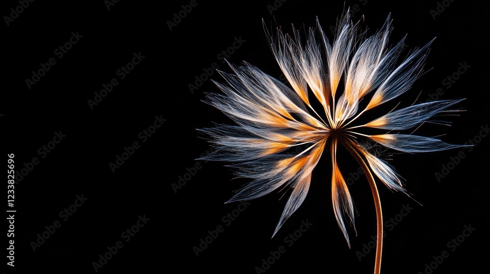 Poster elegant abstract flower-like design with intricate details and vibrant colors set against a dark bac
