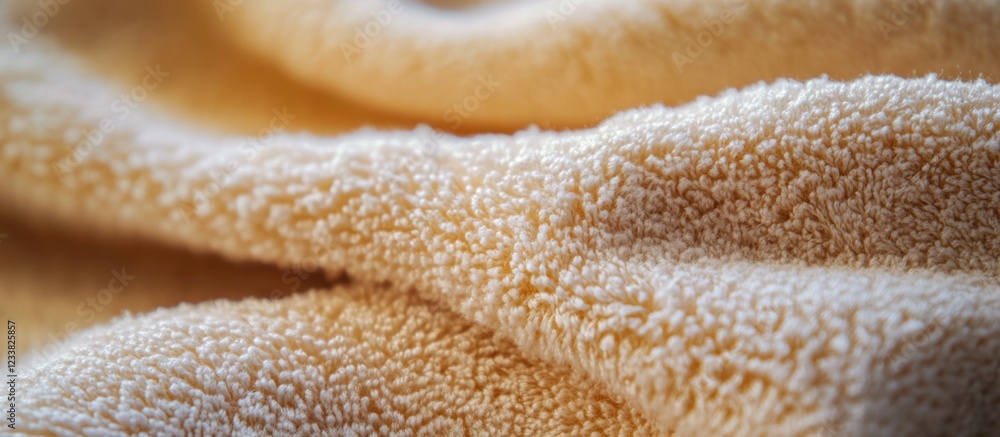 Poster textured close-up of a soft beige towel fabric with gentle folds and creases copy space