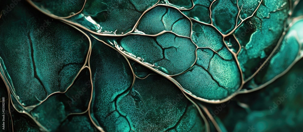 Poster close-up of textured green leaves with intricate veins and patterns, detailed macro photography, cop