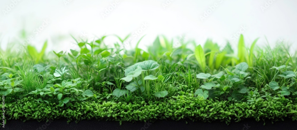 Poster Lush green plants and grass with vibrant textures arranged horizontally with Copy Space for text placement