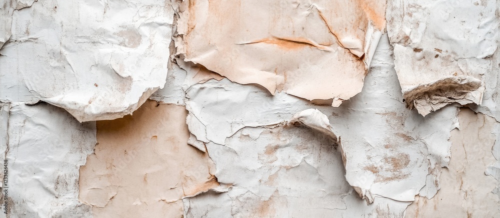 Aufkleber Peeling paint texture with layers of white and beige colors on weathered surface Copy Space