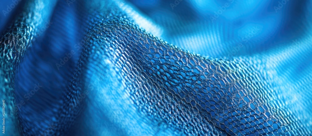 Poster Blue textured fabric background with soft folds and shadows featuring Copy Space for text placement.