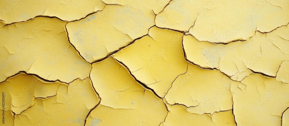 Aufkleber Yellow peeling paint texture background with cracks and layers suitable for design projects Copy Space