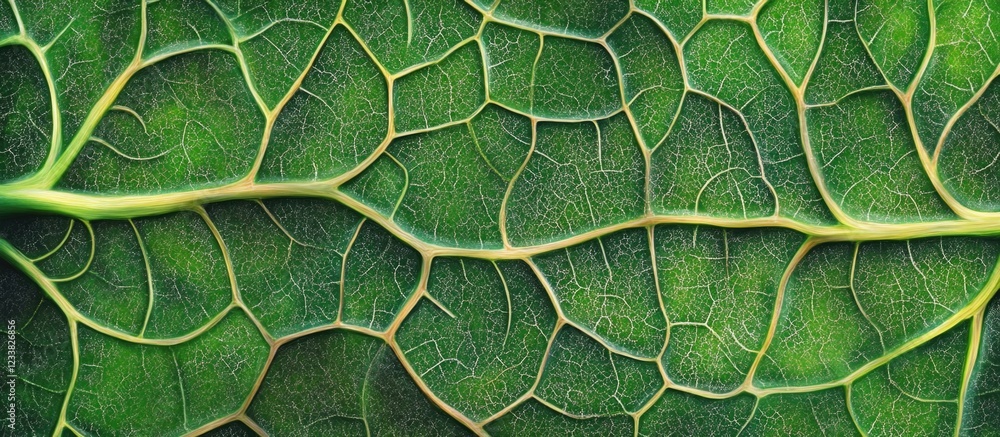 Poster Close-up detail of green leaf texture showing veins and structure with natural patterns and Copy Space for text placement