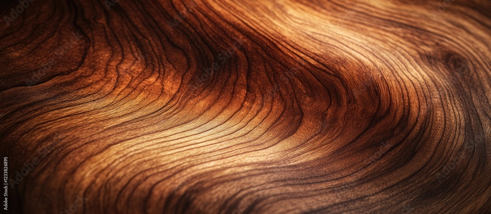 Poster abstract close-up of flowing wood grain texture with warm brown tones and smooth lines; copy space a