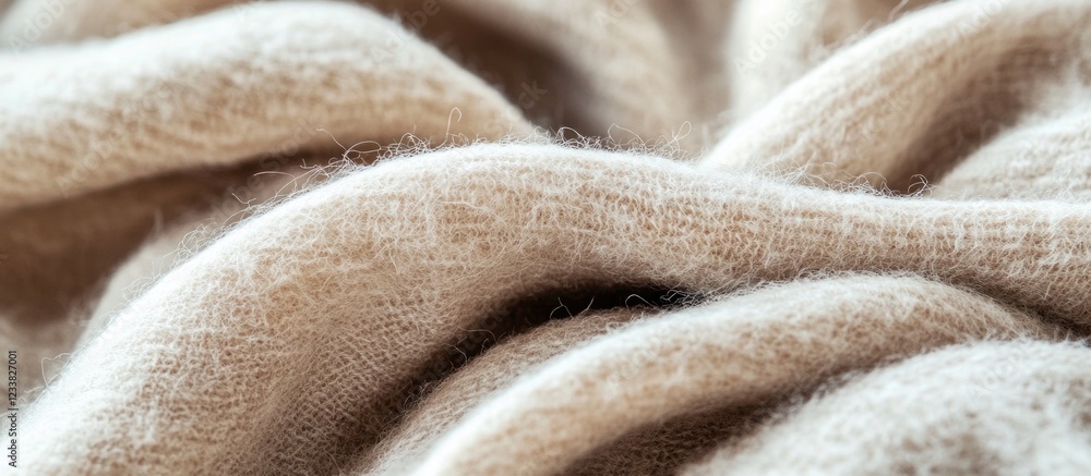 Poster close-up of soft beige wool fabric with texture and folds filling the frame
