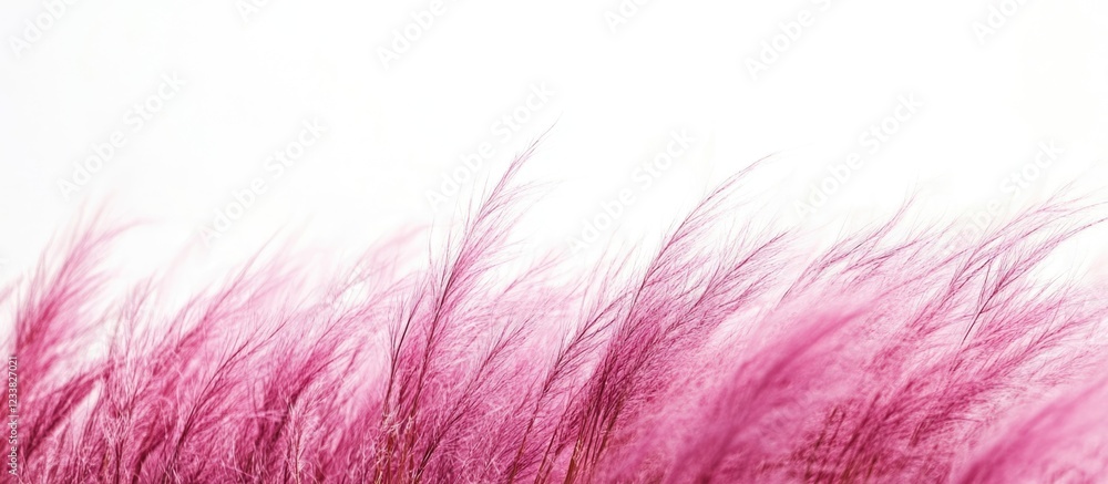 Poster pink grass or plant with a soft focus on a white background providing copy space for text placement