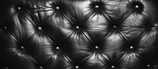 Fototapeta premium Black Leather Upholstery Texture with Tufted Button Detail in Low Light