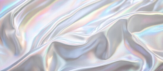 Soft shimmering iridescent satin fabric draped with gentle folds and wrinkles Copy Space
