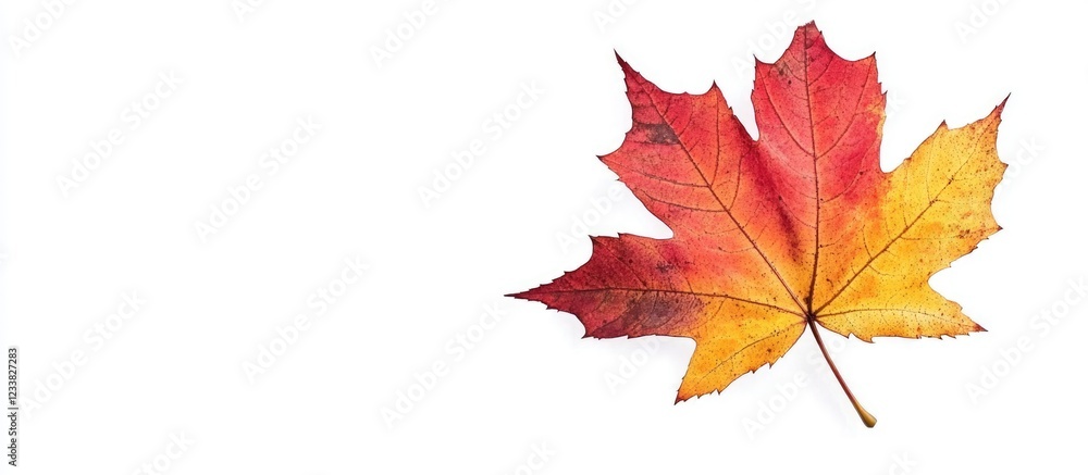 Aufkleber colorful autumn maple leaf with vibrant red and yellow hues on white background with copy space for 