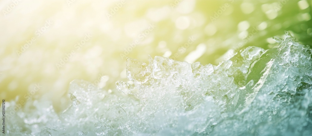 Poster water splash with green background and soft light bokeh effect copy space