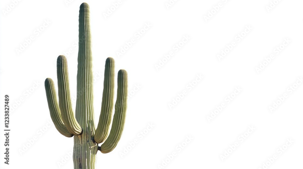 Poster saguaro cactus with extended arms isolated on white background providing ample copyspace for text an