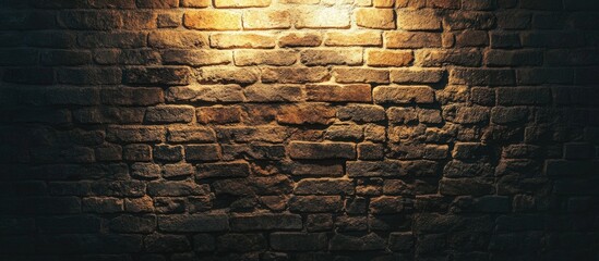 Illuminated Red Brick Wall with Overhead Lighting and Visible Texture
