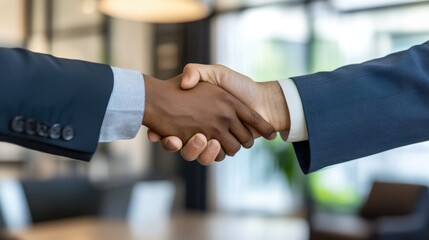 Successful Business Negotiation Handshake in Contemporary Office Environment with Space for Inspirational Text or Messaging