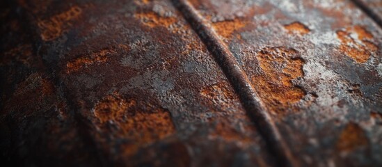 Rusty metal surface texture with visible corrosion and patina patterns, macro photograph, Copy Space available.