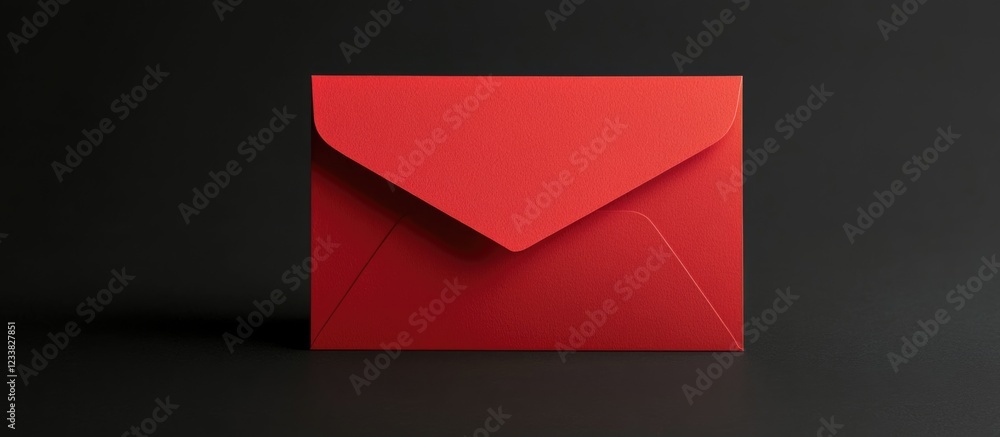 Poster Red envelope on dark background with copy space for text or message. Simple and modern design for invitations or greeting cards.