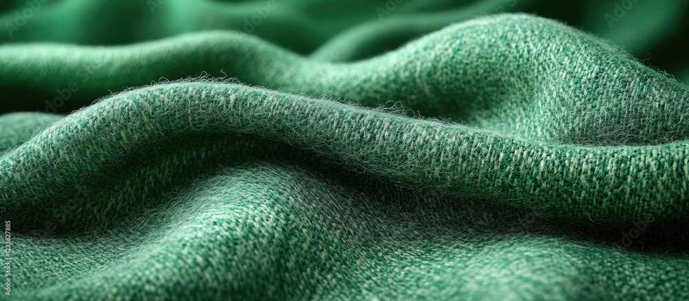 Poster Green textured fabric with soft folds and ripples showing intricate details and depth, ideal for background use with Copy Space.