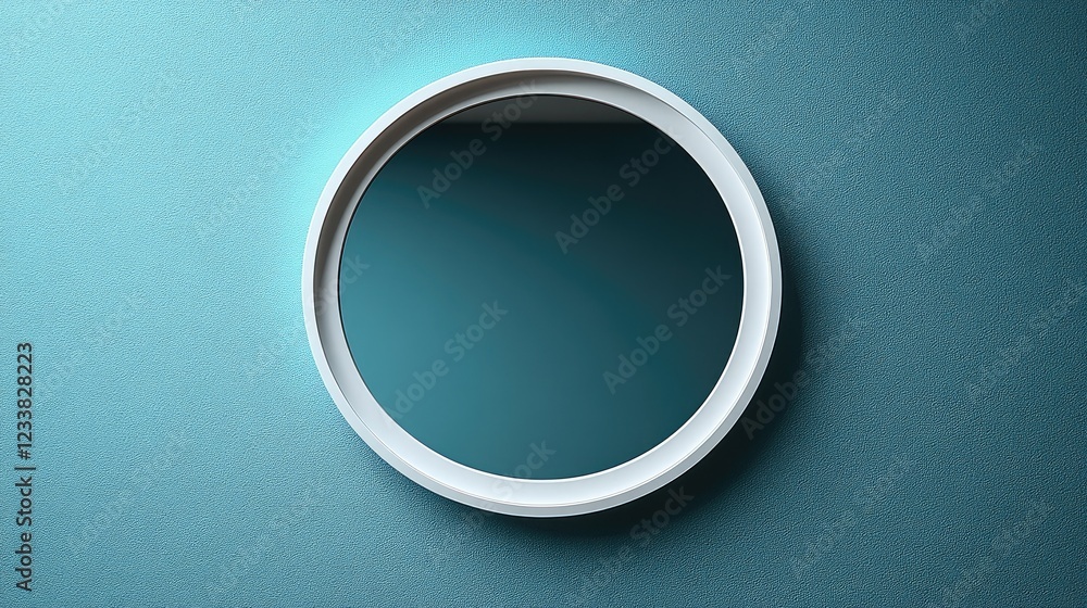 Poster aerial view of a round white mirror on a textured blue background creating a minimalist aesthetic fo