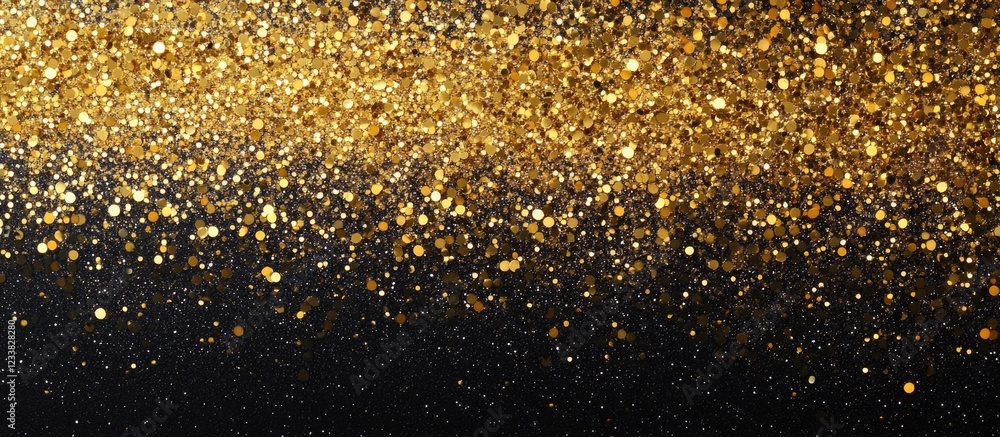 Aufkleber Golden glitter texture on a black background with abstract bokeh effect and copy space for text or design elements