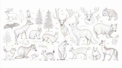 Naklejka premium Exquisite Eurasian Animals Collection: Captivating Wildlife Images