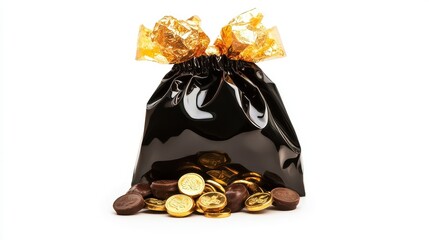 Glossy Black Gift Pouch with Golden Accents