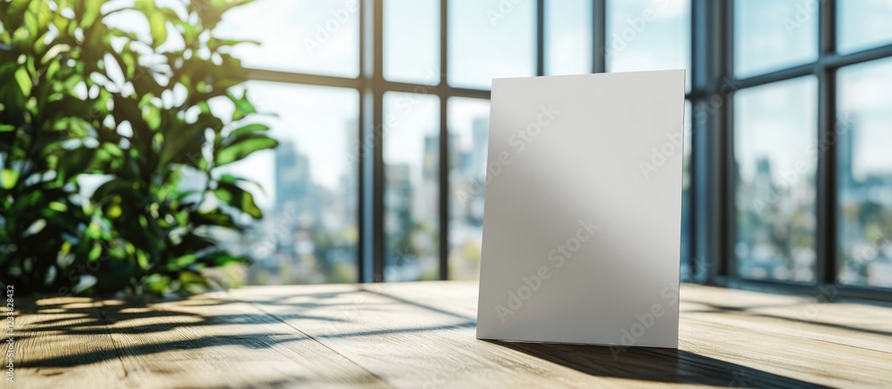 Poster minimalist brochure mockup with natural sunlight highlighting soft shadows and ample empty space for