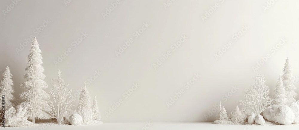 Poster winter landscape with white trees and snow on a minimalist background featuring copy space for text 