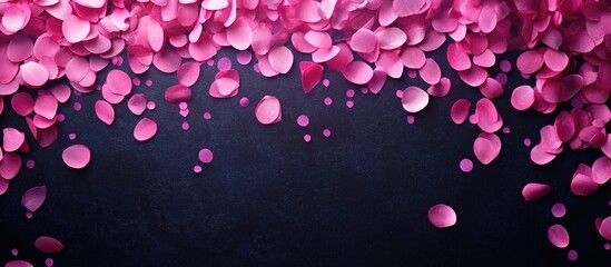 Obraz premium Pink flower petals scattered on dark background with Copy Space for text placement
