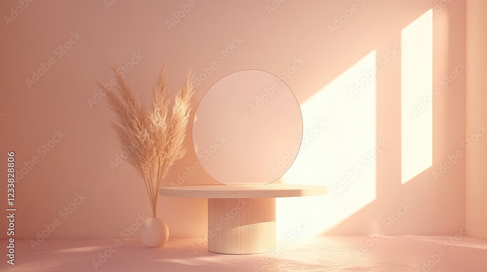 Aufkleber modern peach-toned interior design with neutral furniture featuring empty space for branding and moc