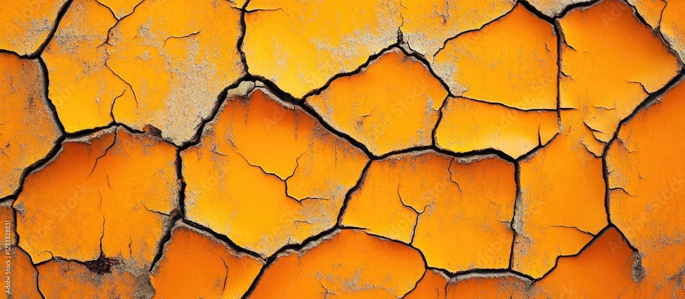 Poster cracked orange paint texture abstract background with weathered surface and copy space for text or d
