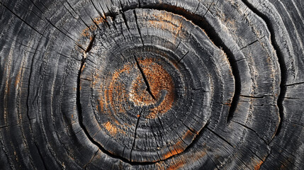Fototapeta premium Tree Ring Texture of Old Wood. A distinctively aged, weathered, Warm gray cut wood texture. Detailed black and white texture 