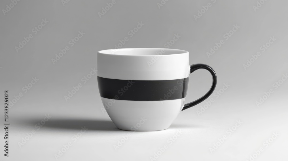 Poster modern minimalist black and white coffee cup with smooth lines and empty space for text or branding 