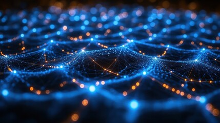 Abstract Network: Blue and Orange Digital Wave