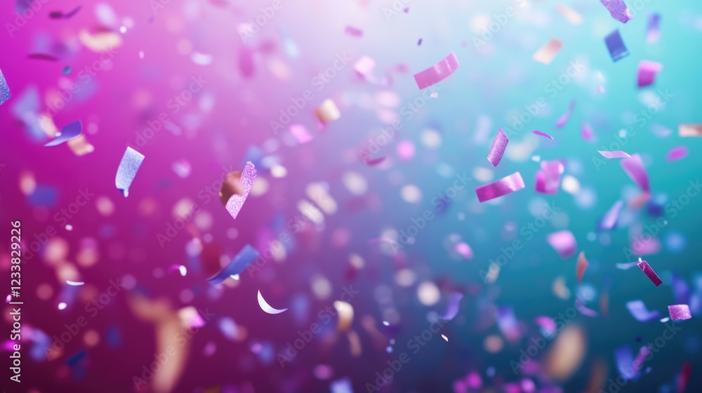 Poster vibrant confetti falling in colorful atmosphere at a celebration with dynamic visuals and empty spac