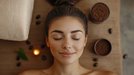 Luxury spa treatment featuring natural coffee grounds and bioactive caffeine remedy for rejuvenating skin and hair care relaxation session.
