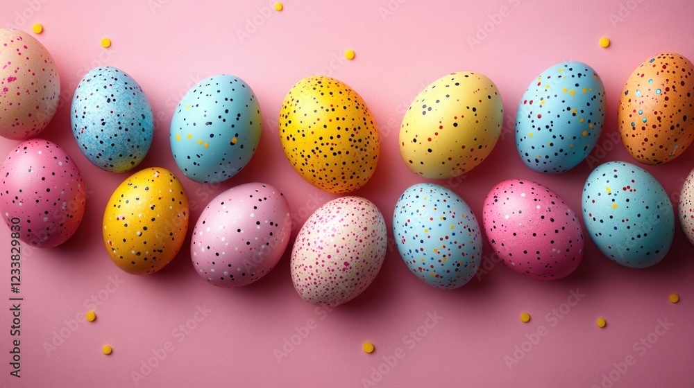 Aufkleber colorful easter eggs on pink background creating a festive atmosphere with empty space for seasonal 