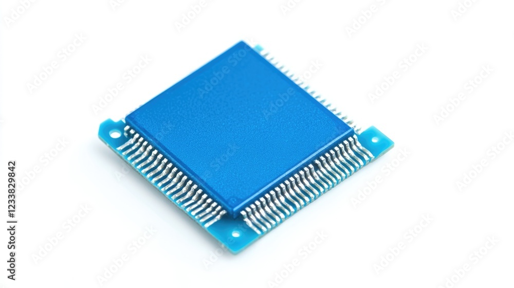 Poster blue microchip technology composition with empty space for text ideal for innovation and electronics
