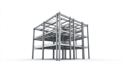 Steel frame construction structure view isolated on white background with ample copy space for design or architectural text insertion