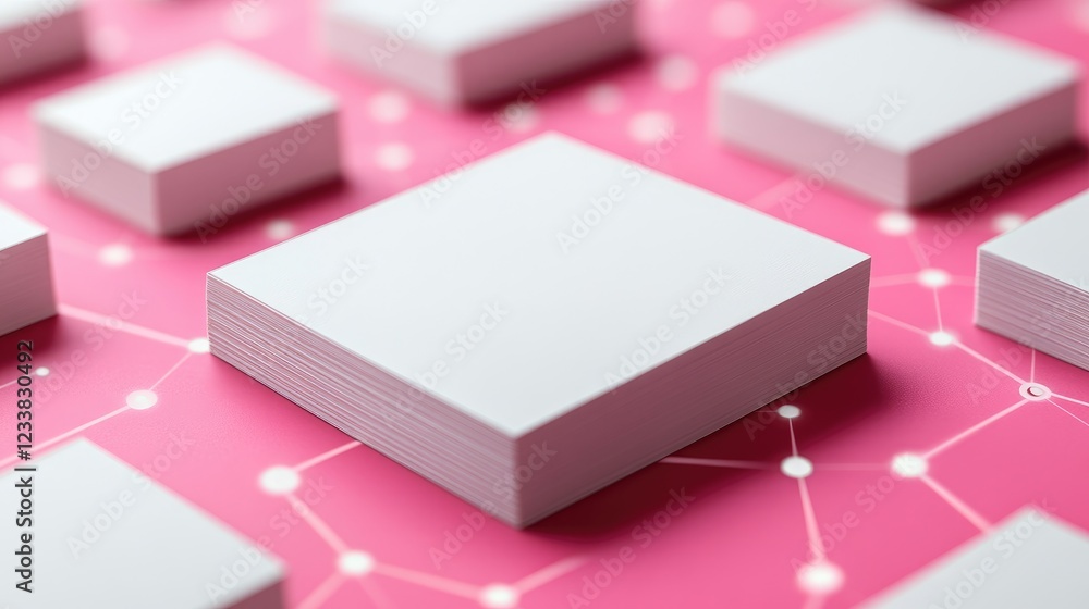 Poster blank business card mockup arranged on a vibrant pink background with a geometric pattern for brandi