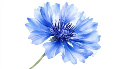 Delicate blue watercolor illustration of a cornflower knapweed (Centaurea) blooming against a white background.