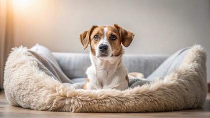 Obraz premium Dog relaxing on a cozy bed, dog, pet, lying