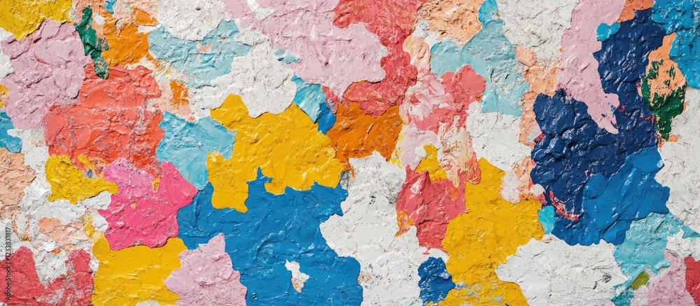 Poster colorful abstract textured wall with paint layers in various shades and hues suitable for background