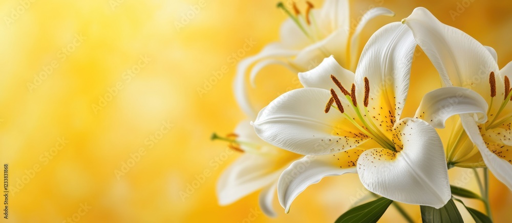 Poster elegant two tone yellow and white lily flower with soft gradient background and ample blank space fo