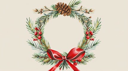 Fototapeta premium Exquisite Christmas Wreath with Pine Cone Decor - Festive Holiday Decoration for Home