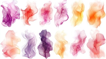 Fototapeta premium Colorful smoke swirls, abstract art, white background, design element