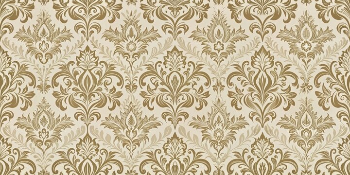 Elegant seamless damask wallpaper pattern with intricate floral designs in a classic color scheme ,  seamless, damask